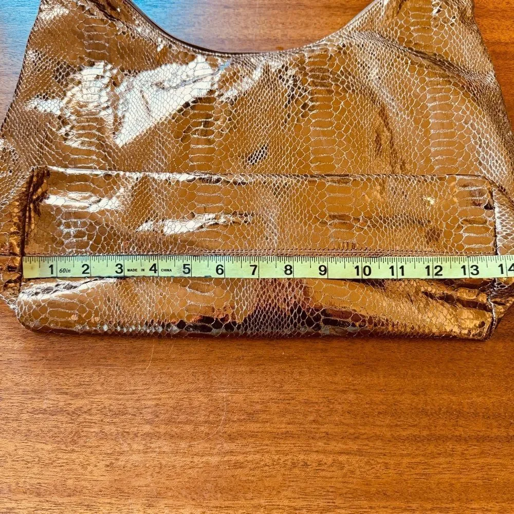 Chi By Carlos Falchi Metallic Snakeskin Print Rose Gold Hobo Bag